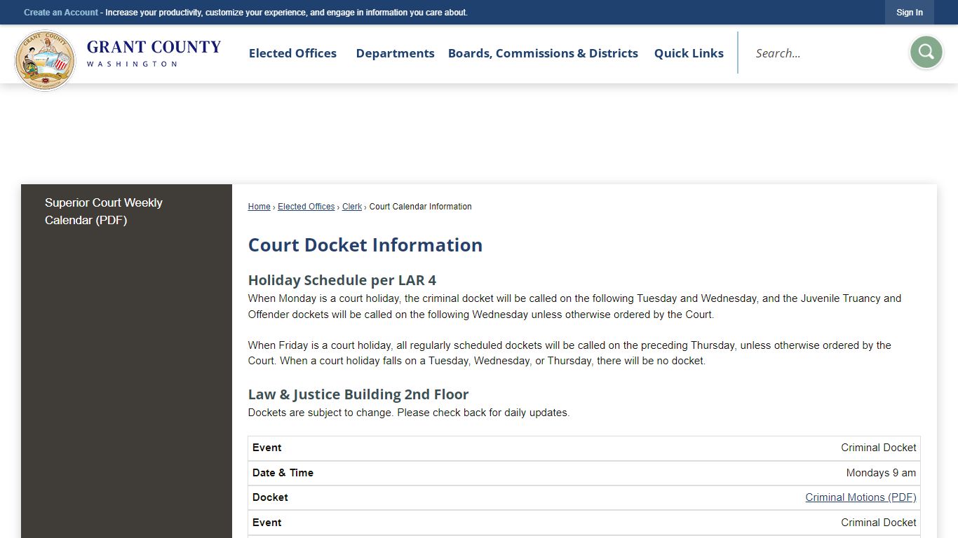 Court Docket Information | Grant County, WA